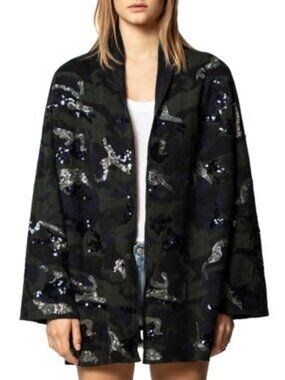Zadig & Voltaire Maya Camo Sequin Cardigan, XS/S
